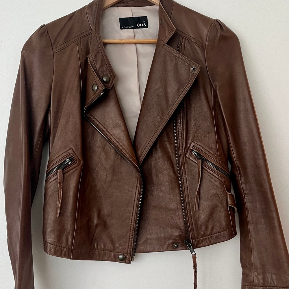 Brown Leather Biker Jacket